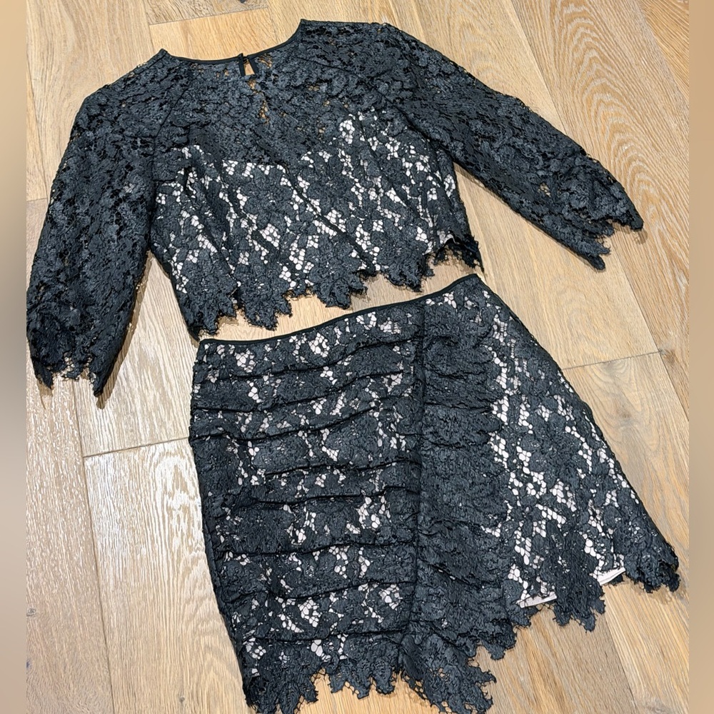 SAYLOR Black Lace Faux Leather Two-Piece Set Party Date Night XS - Picture 2 of 8